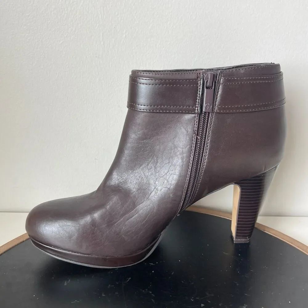 Giani Bernini Netty Bootie Women 11 M High Heel Brown Leather Ankle Classic Boot